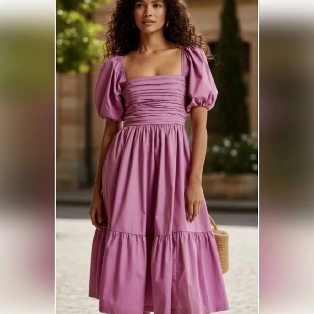 Abercrombie & Fitch Emerson Midi Lilac Puff Sleeve Dress